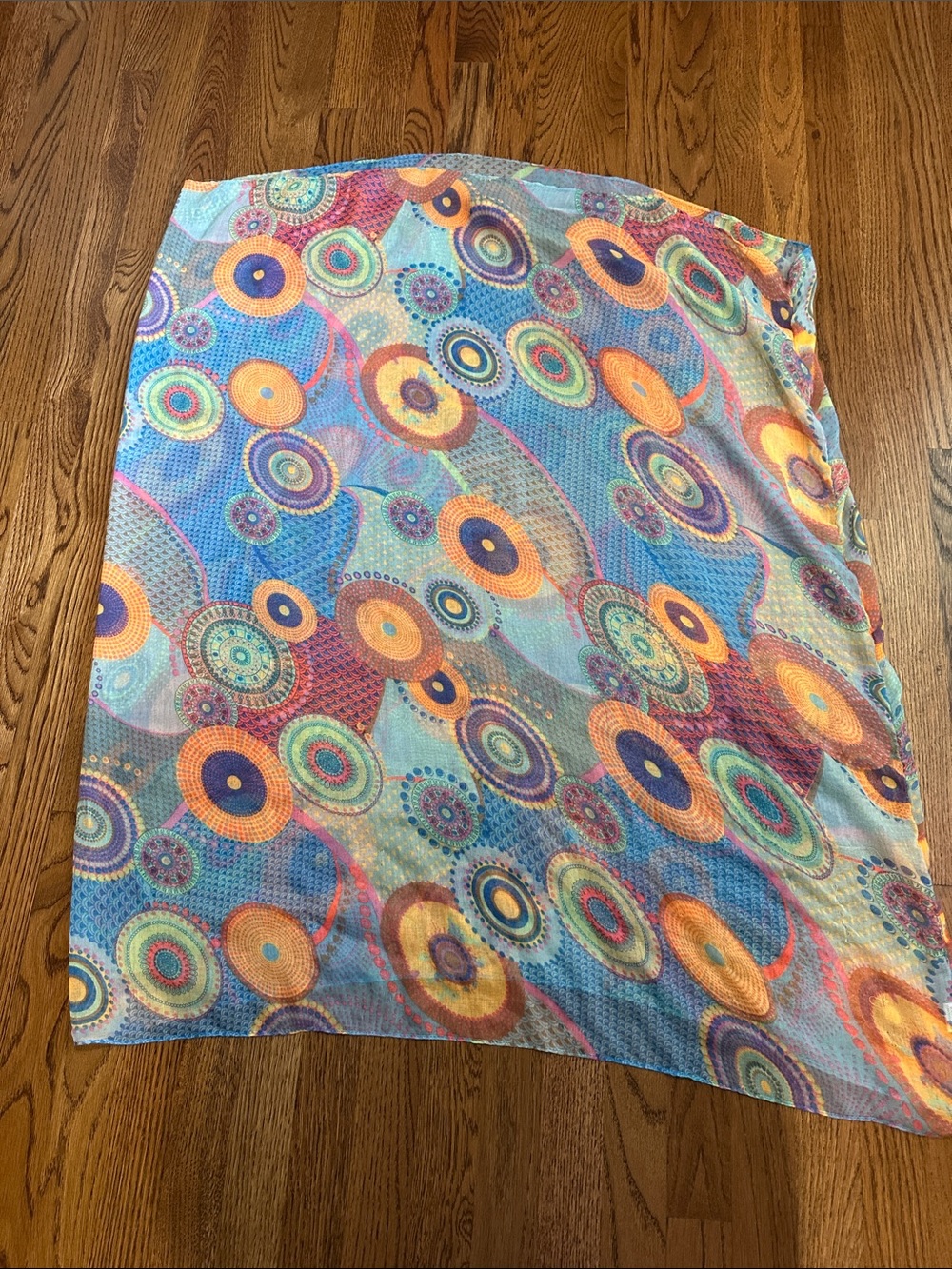 Colorful Circular Pattern Lightweight Infinity Scarf - Blue & Orange